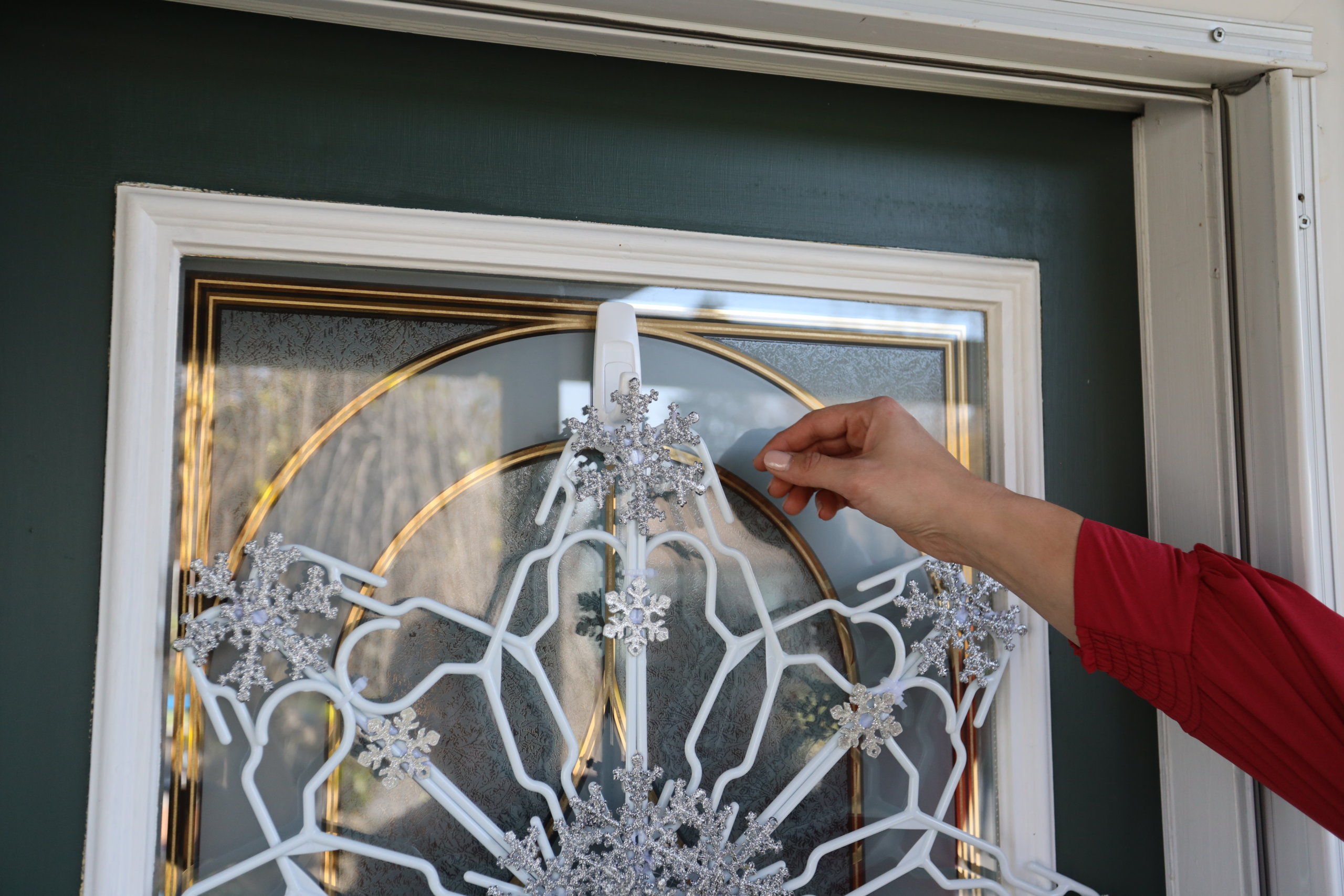 close up of hanger snowflake on door