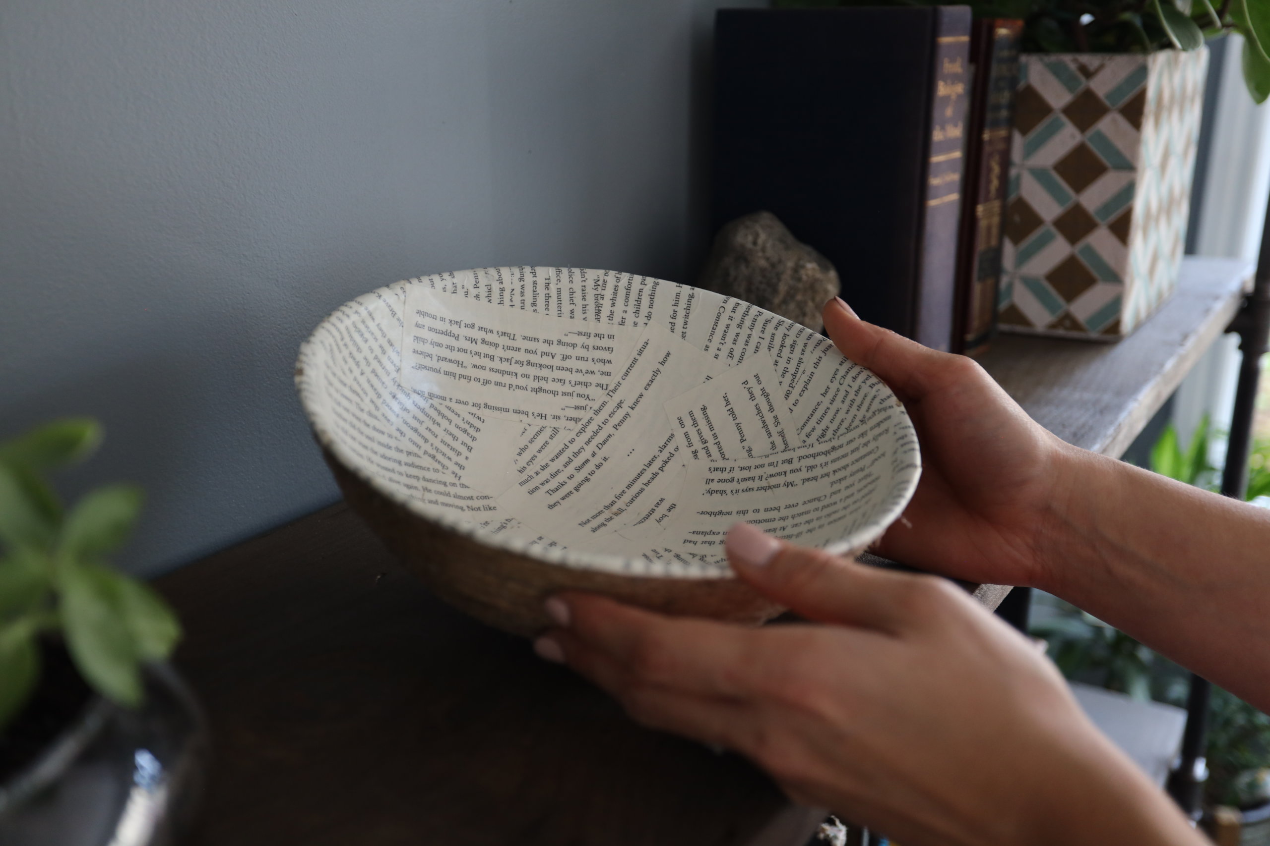 interior of finished book page rope bowl