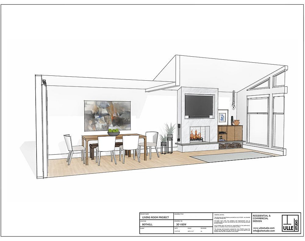 Design plan of the new living area and dining room of the Seattle room
