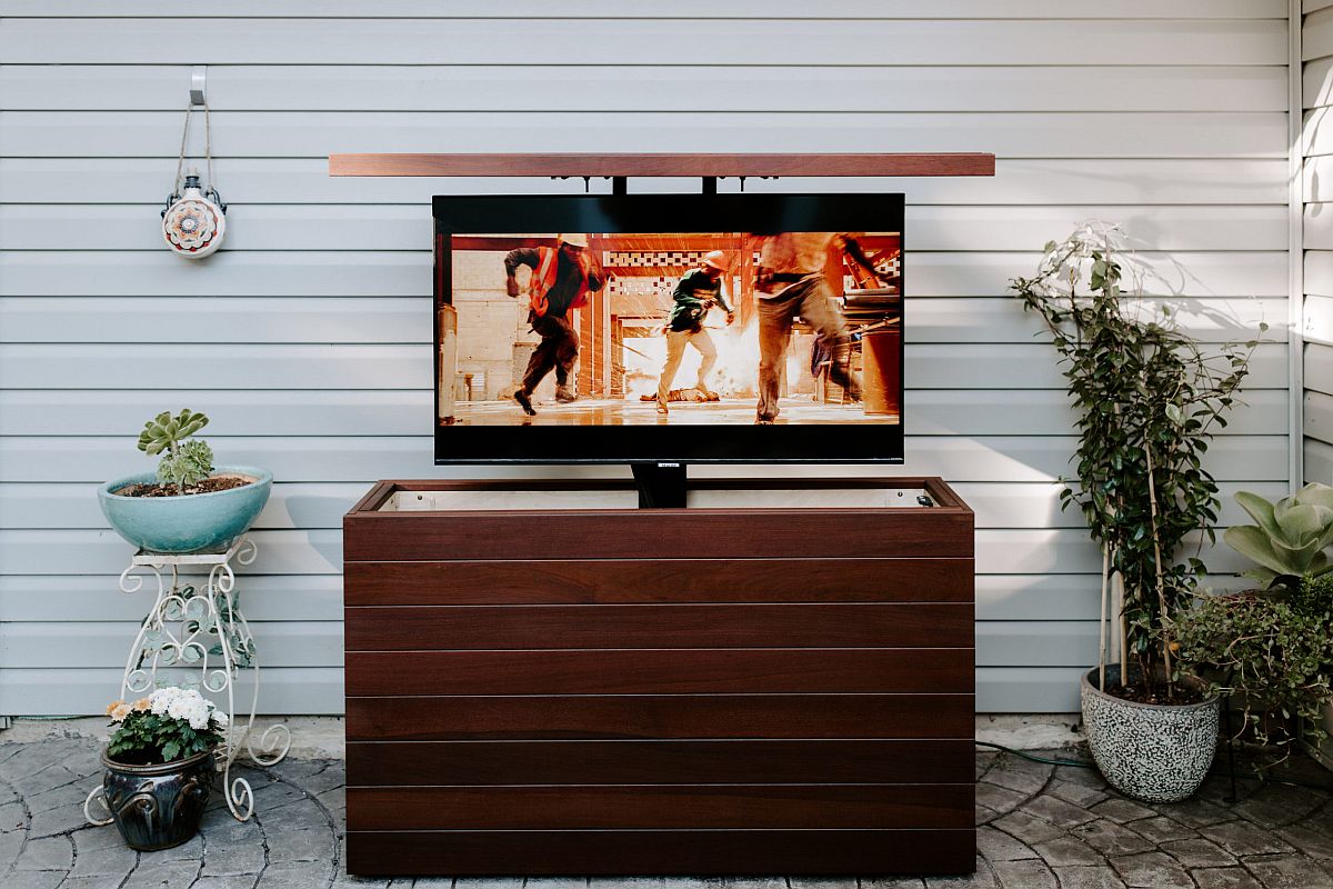 Fabulous walnut TV cabinet brings great flexibility to the interior and can be used outdoors as well