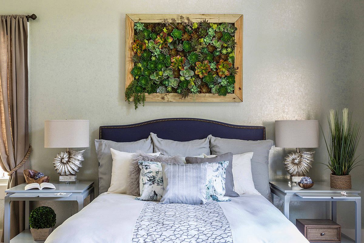 Living wall addition on the headboard wall makes an instant impact in here