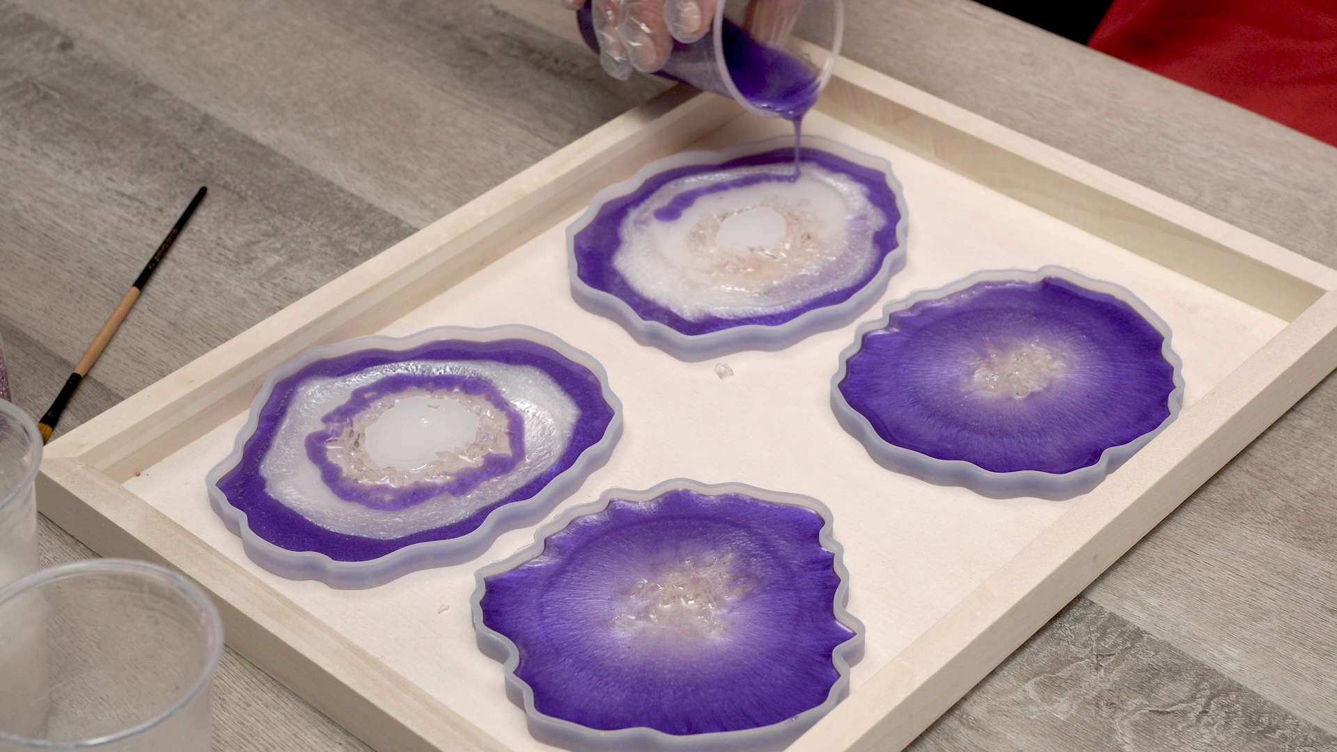 additional layers of purple and pearl added to center-cut out molds