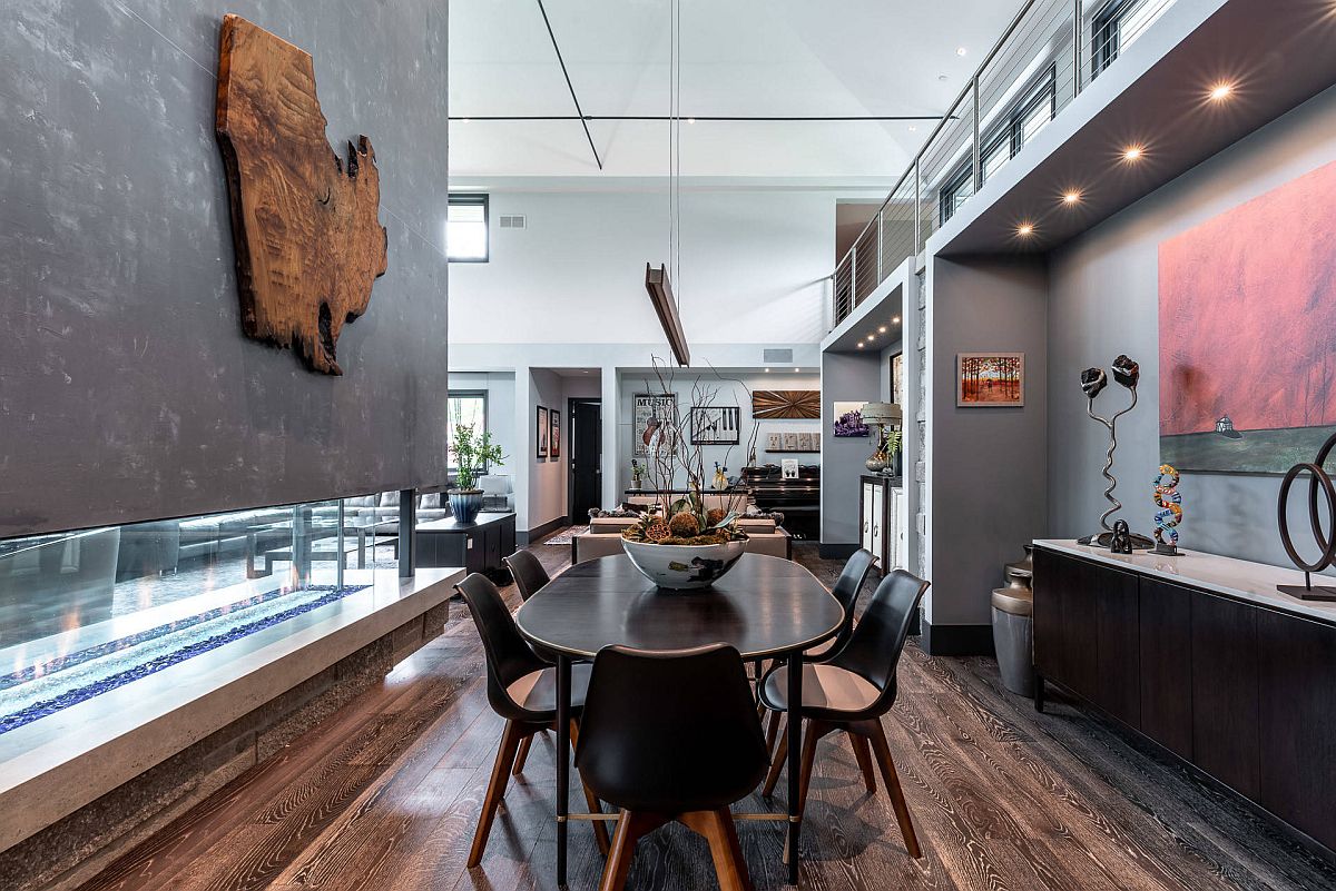 Two-sided fireplace makes both aesthetic and ergonomic difference to this Chicago kitchen