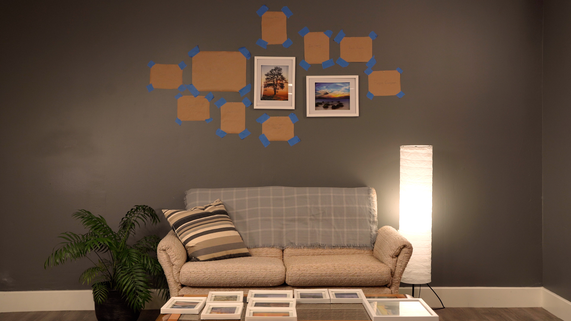 placing pictures over gallery wall templates