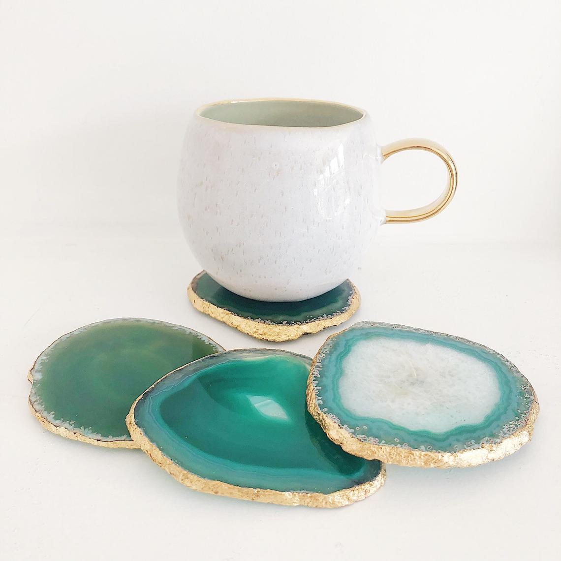 agate coaster in green with gold edge