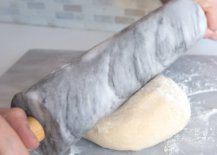marble rolling pin with wooden cradle