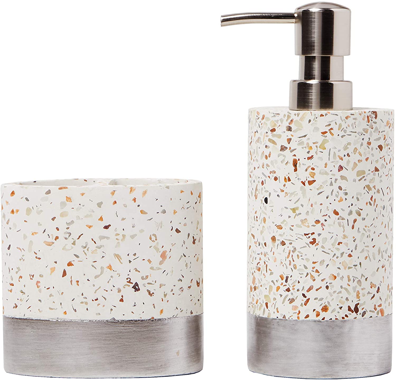 terazzo toothbrush holder and soap dispenser