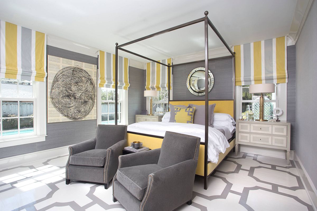 A bedroom color scheme that you will see more and mre in 2021 - yellow and gray