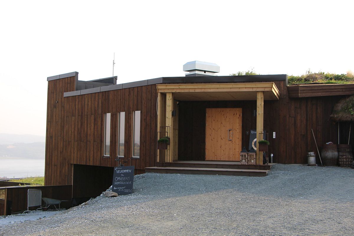 Cantilevered wood hotel rooms extend this beautiful Norwegian hotel