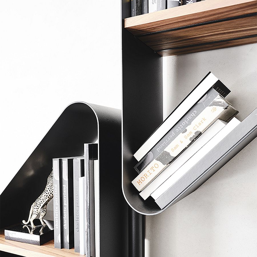 Curved edges of the triangular shelves add to their geo style