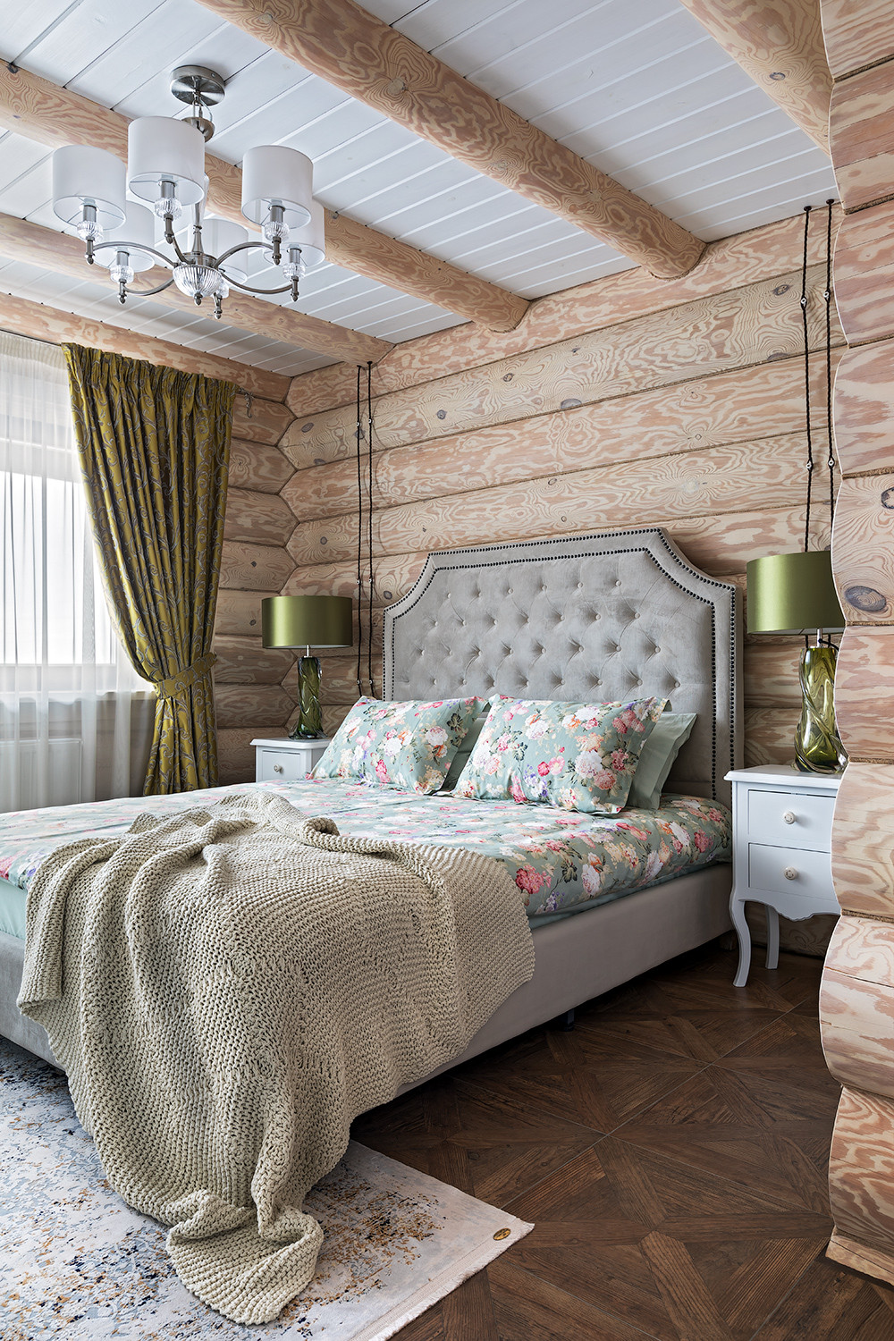 Gorgeous modern rustic bedroom in wood and white with a hint of Green thrown into the mix