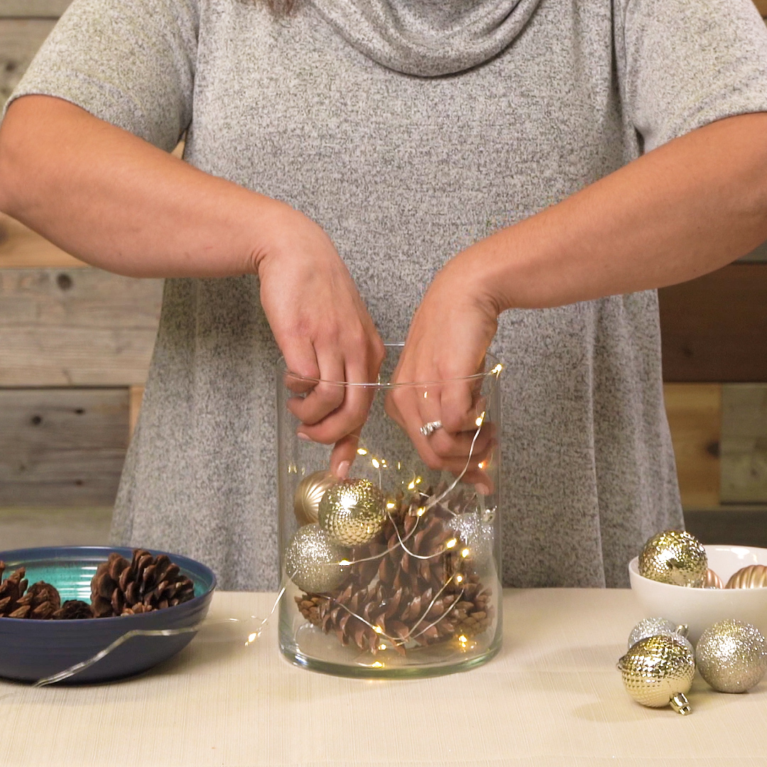 fairy lights in winter centerpieces