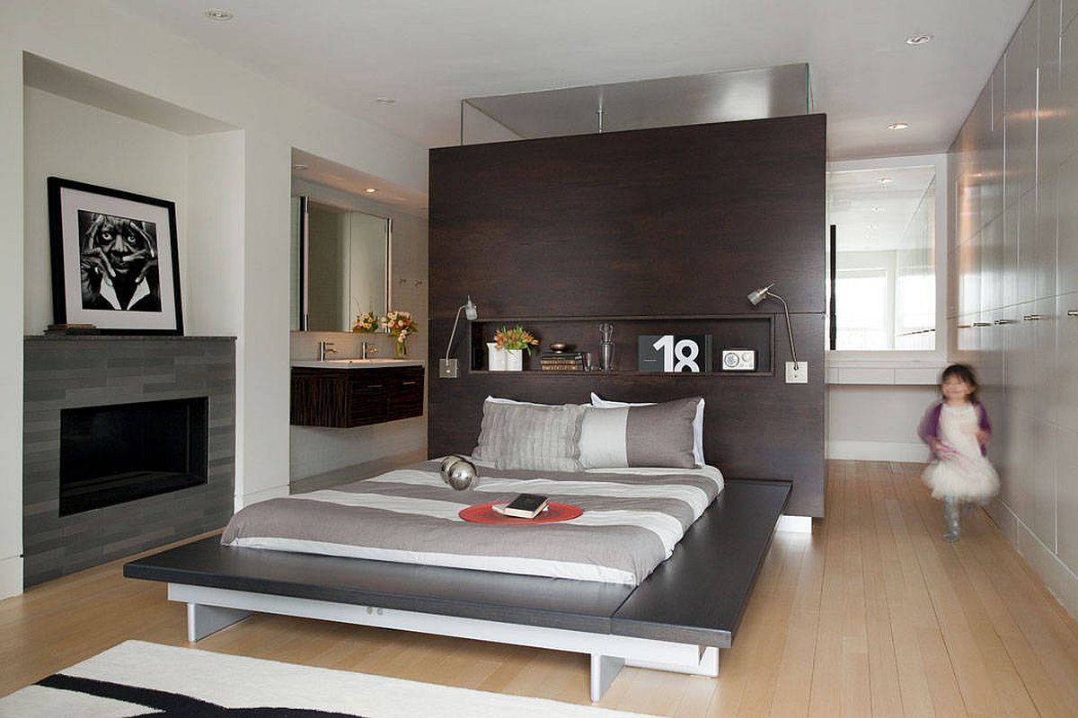 Understated and minimal platform bed frame allows other additions in the room to shine through