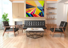 modern style living room with geometric bright wall art