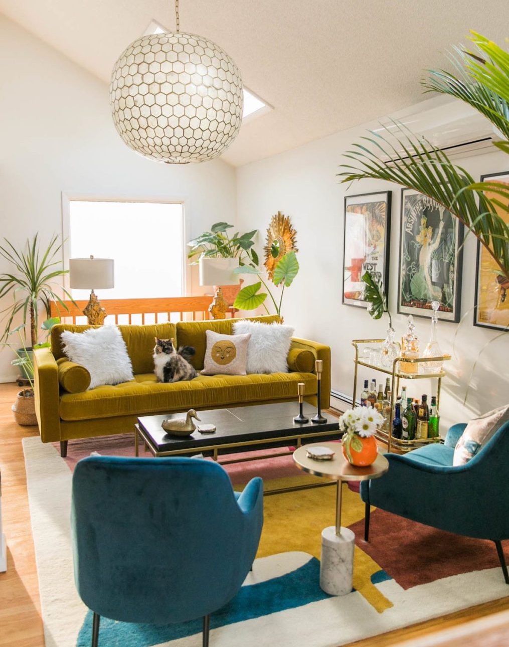 retro-style brightly colored living space resembling 30s design