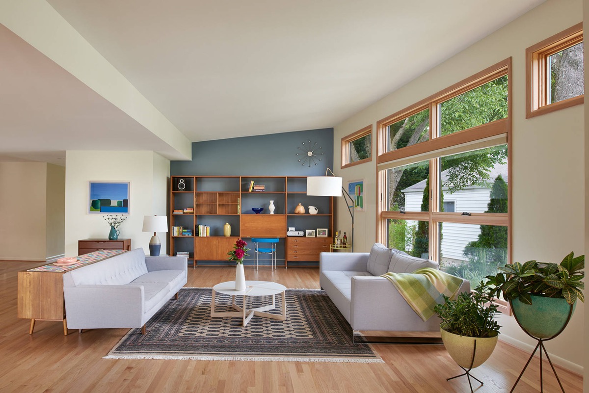 mid century open living room ideas