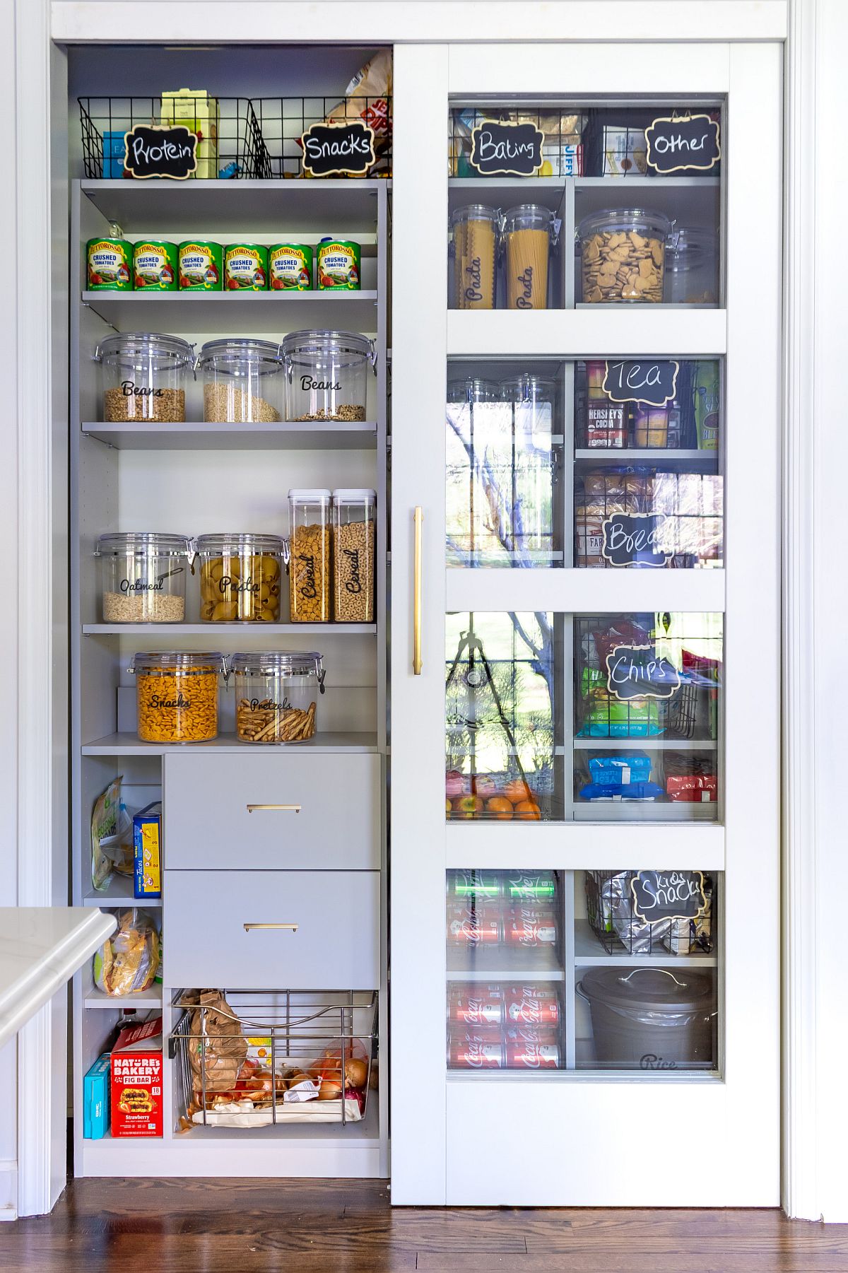 A pantry in the kitchen allows you to stock up and organize with ease