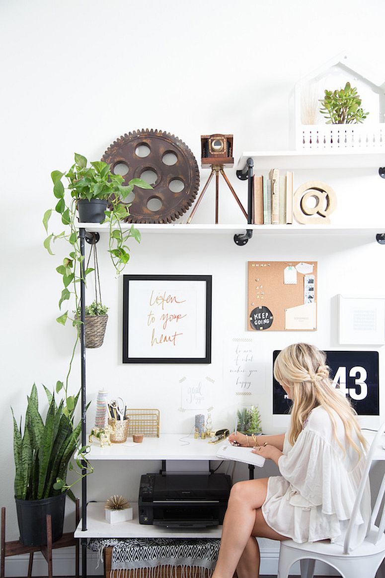 Fabulous modern home office with a touch of green thrown into the mix