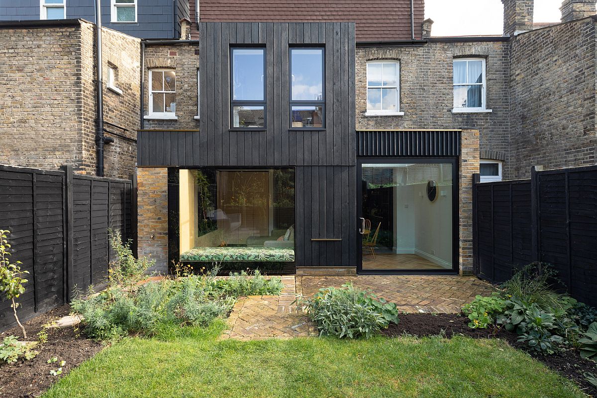 Gorgeous two-story charred timber extension of classic London home