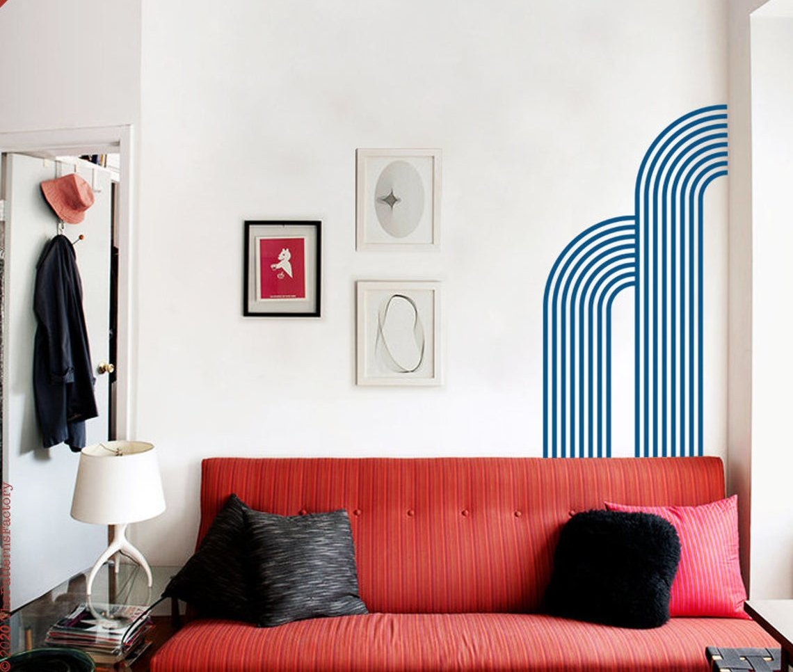 Red sofa in white wall