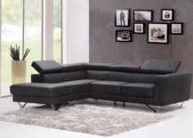 modern living room with modular black couch