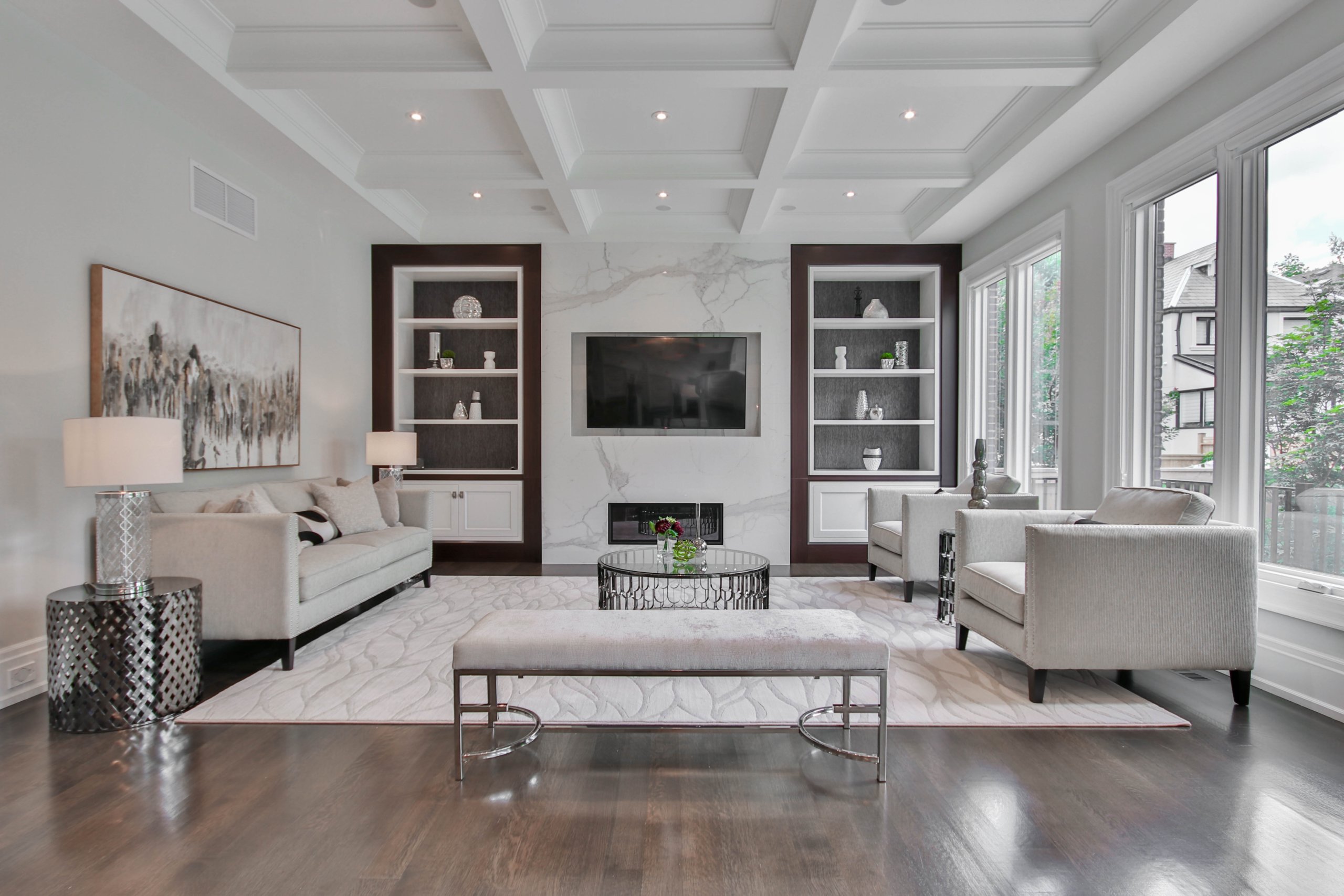 elegent living room with white furniture