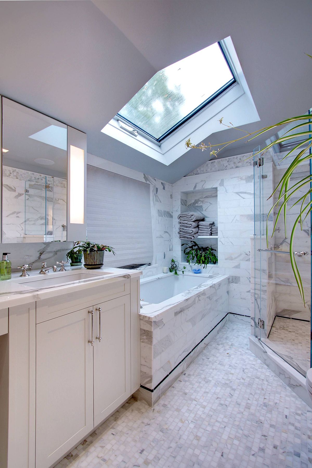 Skylight illuminates this contemporary bathroom beautifully