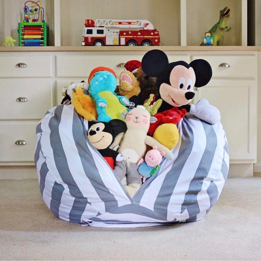 Stuffed animals stuffed into the pillow storage