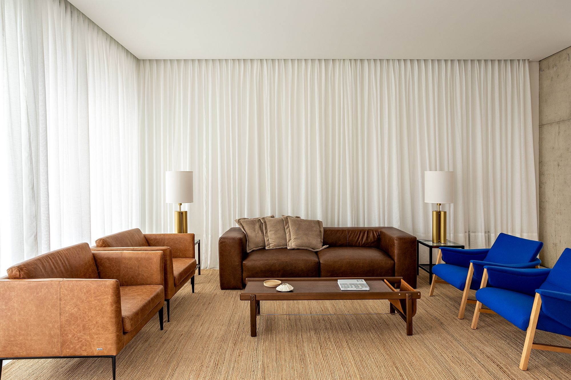 White drapes around the sitting area ensure there is ample privacy