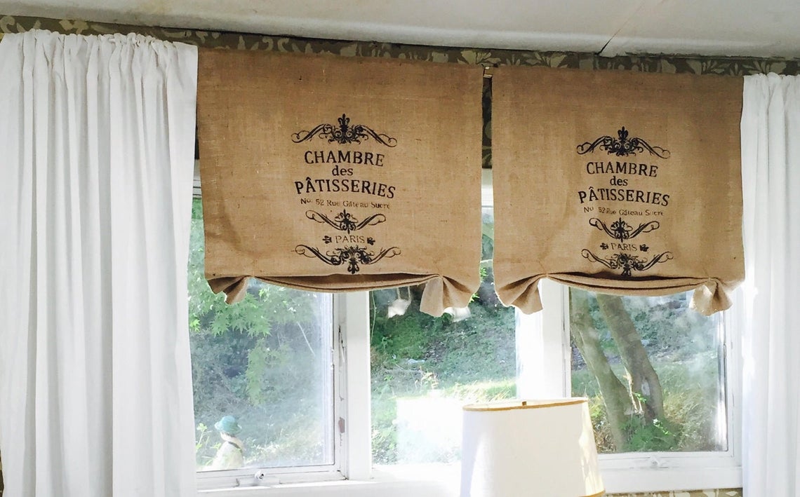 burlap curtains with stamped monogram