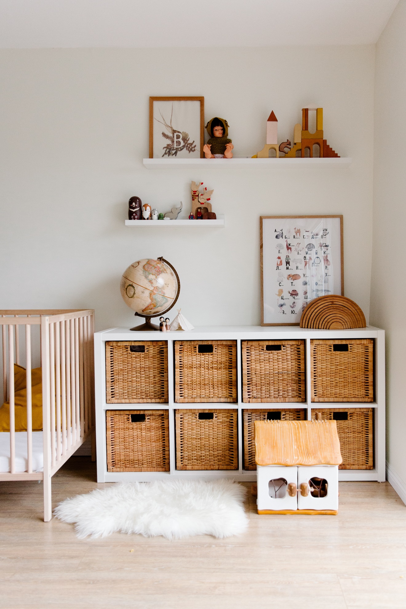 children's room with shelving and storage solution