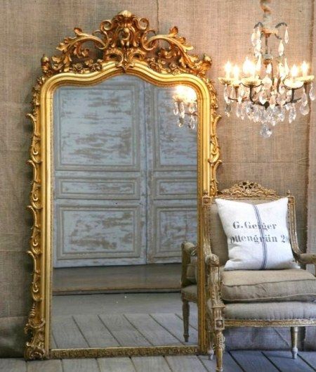 Brass Antique Gilded Standing Mirror