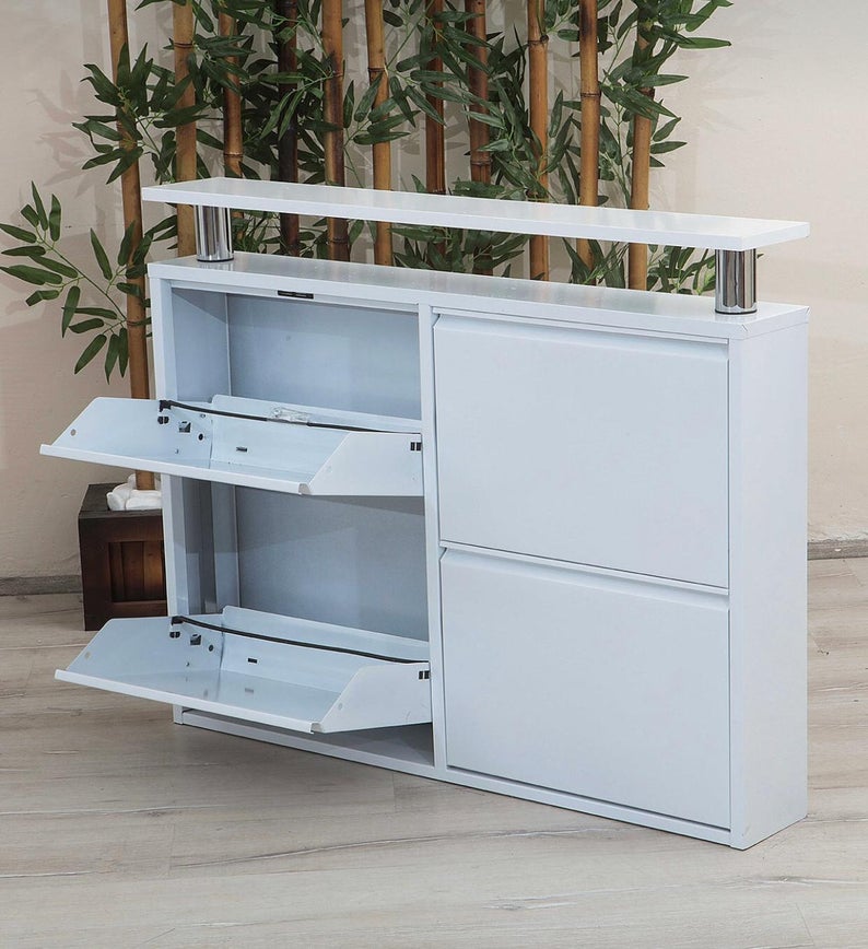 All-white cabinet with hidden shoe rack