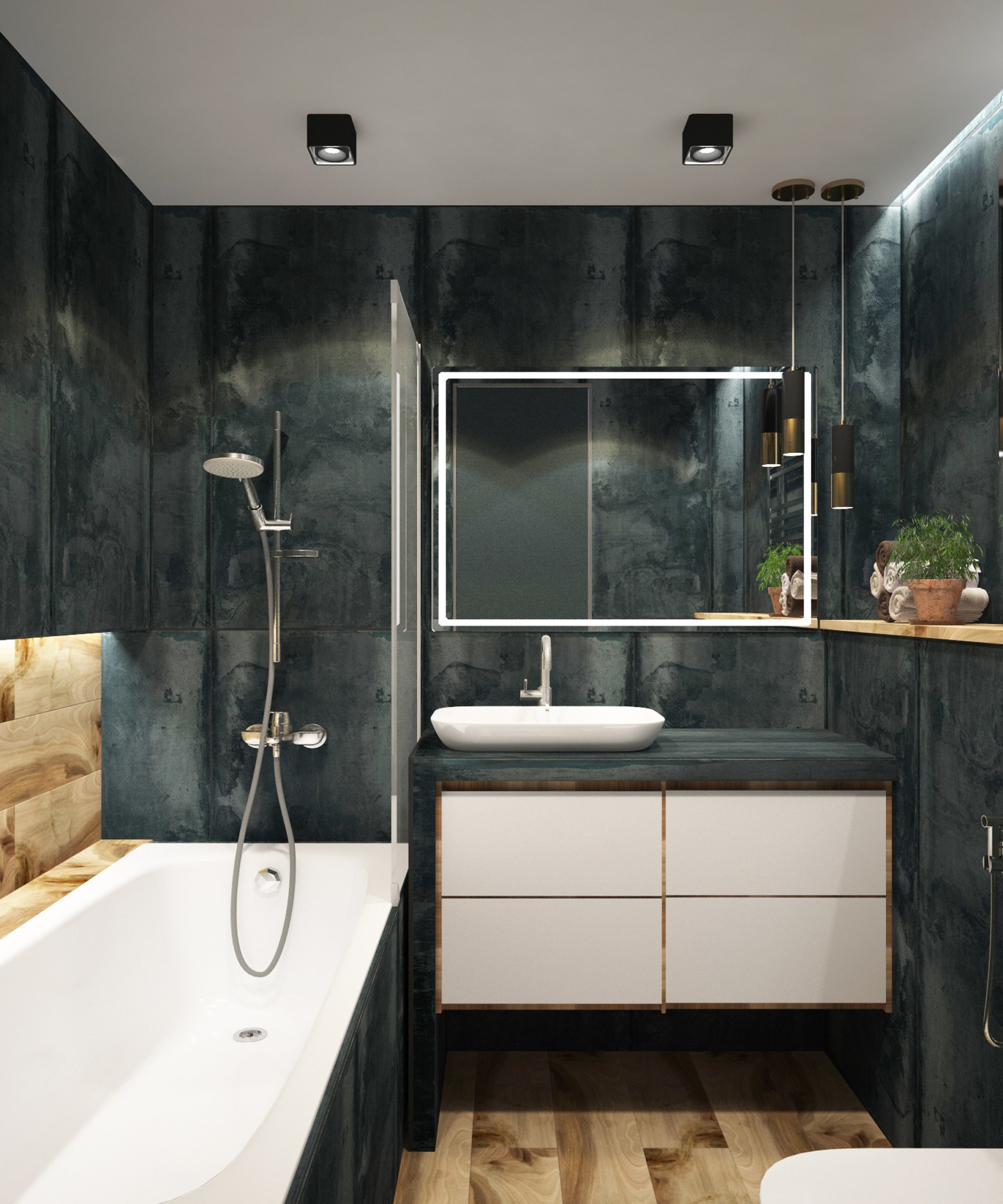 Bathroom with dark walls