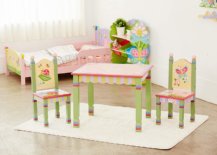 Bed, table and chair for kids in pastel colors
