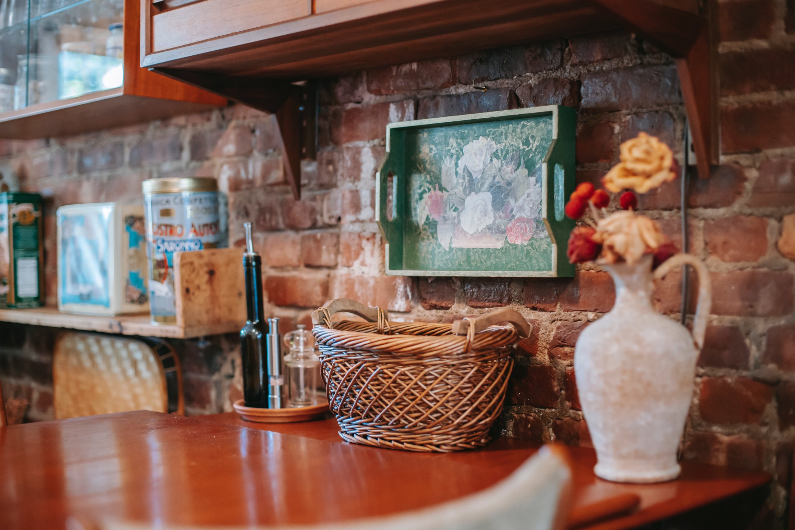 Brick wall kitchen backsplash