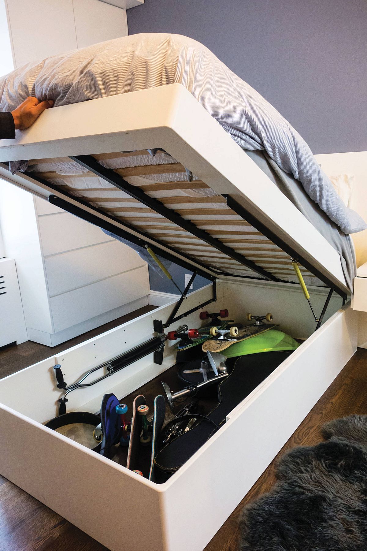 Custom bed frame allows you to store things that are not in regular use