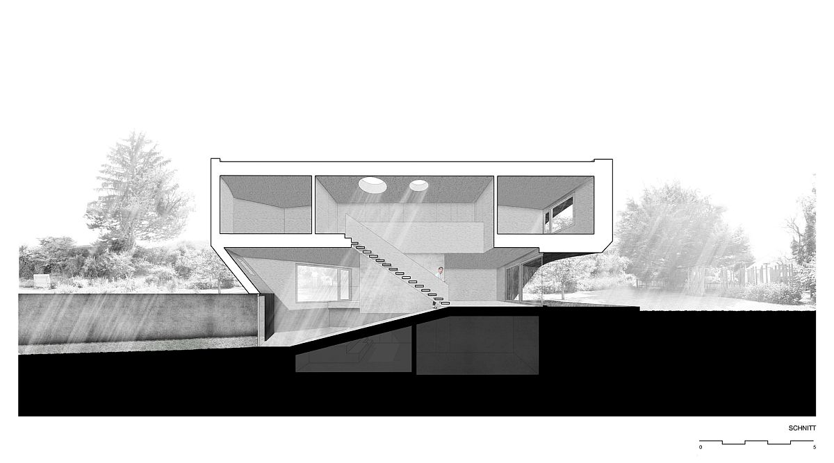 Design plan of the curved house in Switzerland