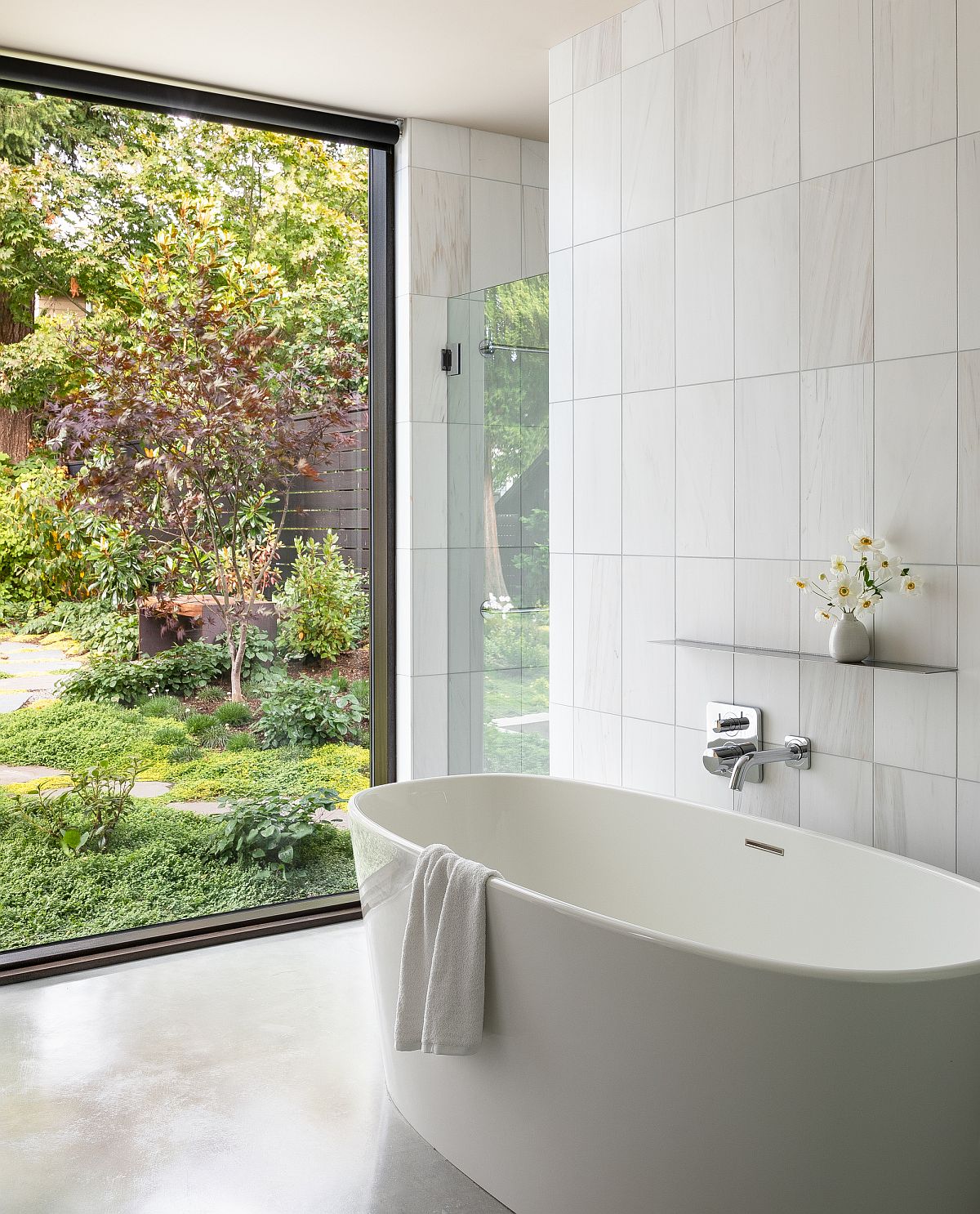Freestanding bathtub in white is a hot trend that you can embrace for a more relaxing bathroom