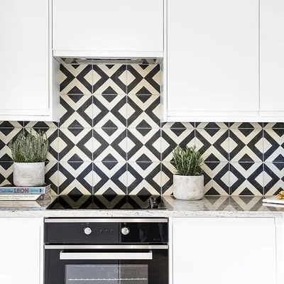 Geometric tile kitchen backsplash