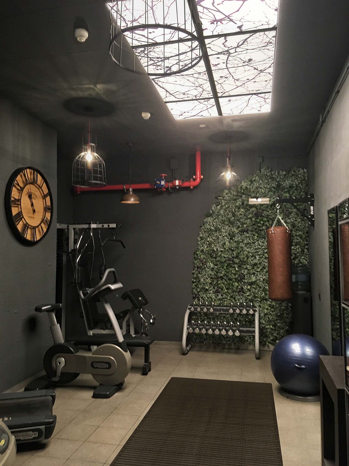 Greenery, natural light and gray walls create this unique gym