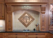 Kitchen with brown interior and celtic style stainless tiles