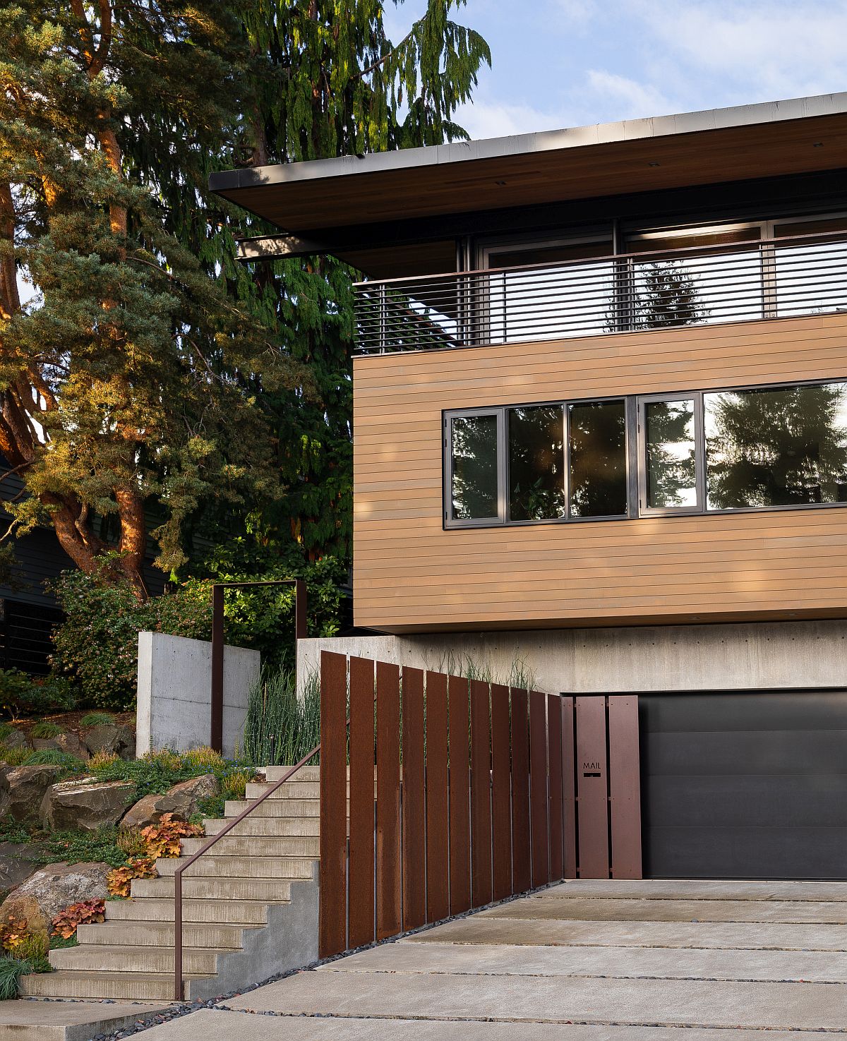 Multi-level modern home in Seattle with mountain and lake views in the distance