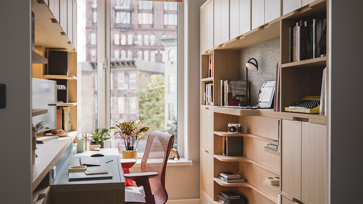 Shelves and cabinets of the Ori Pocket Office create a gorgeous room-within-a-room in no time