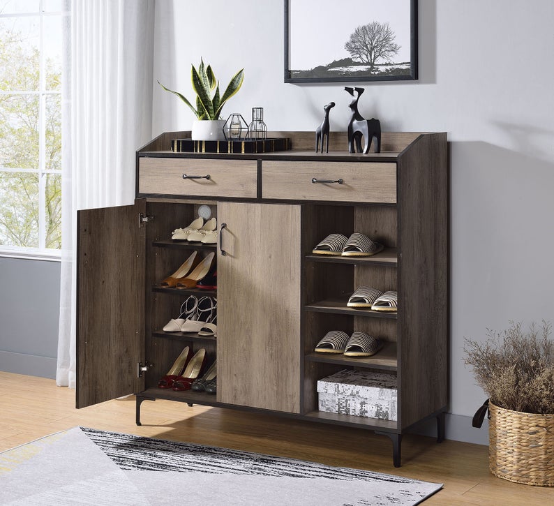 Slippers and heels inside a cabinet