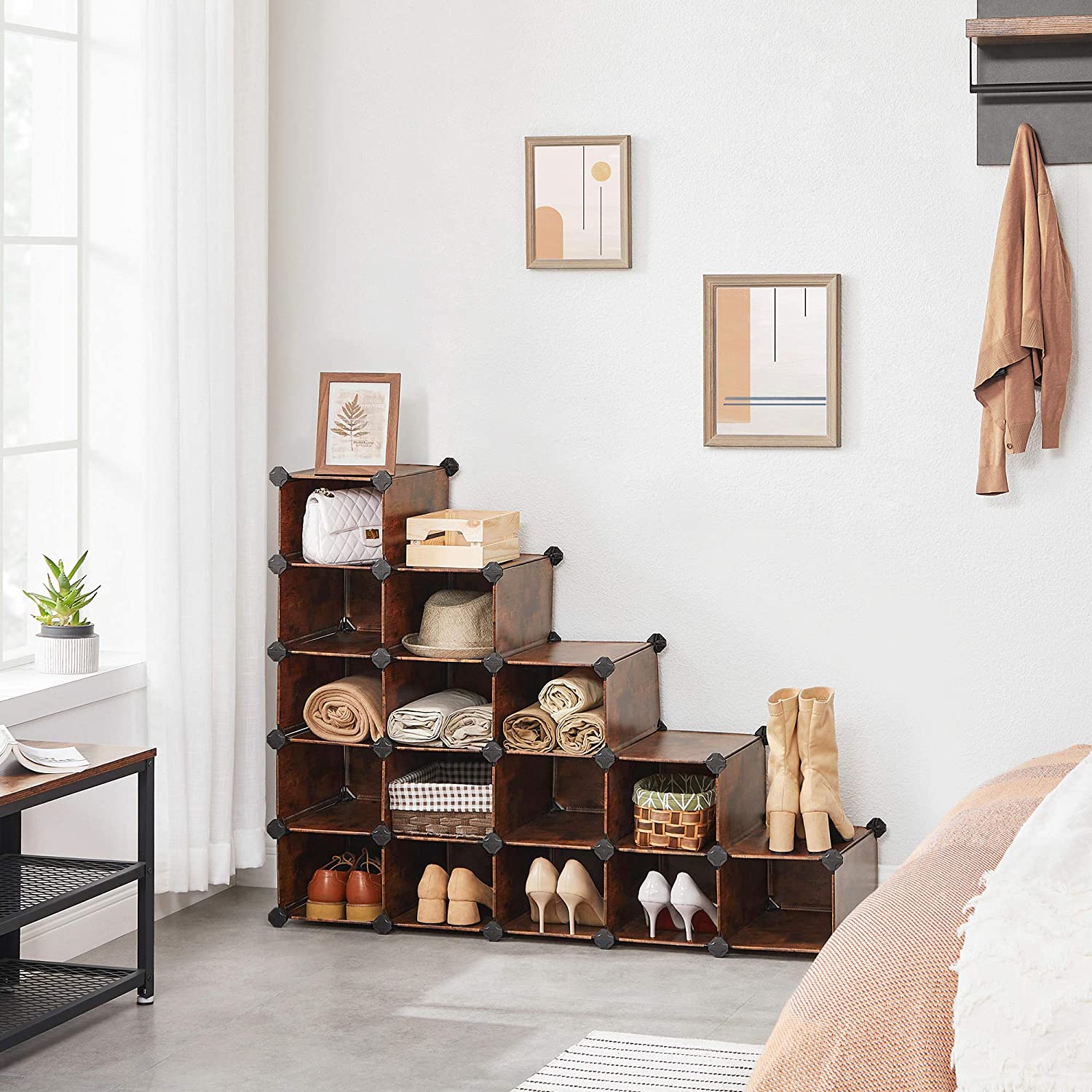 Storage boxes piled in ascending form