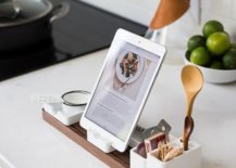 White tablet standing on top of white counter
