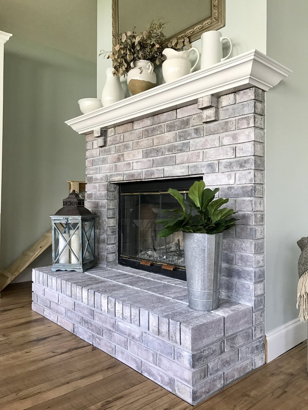 Whitewashed Brick Fireplace