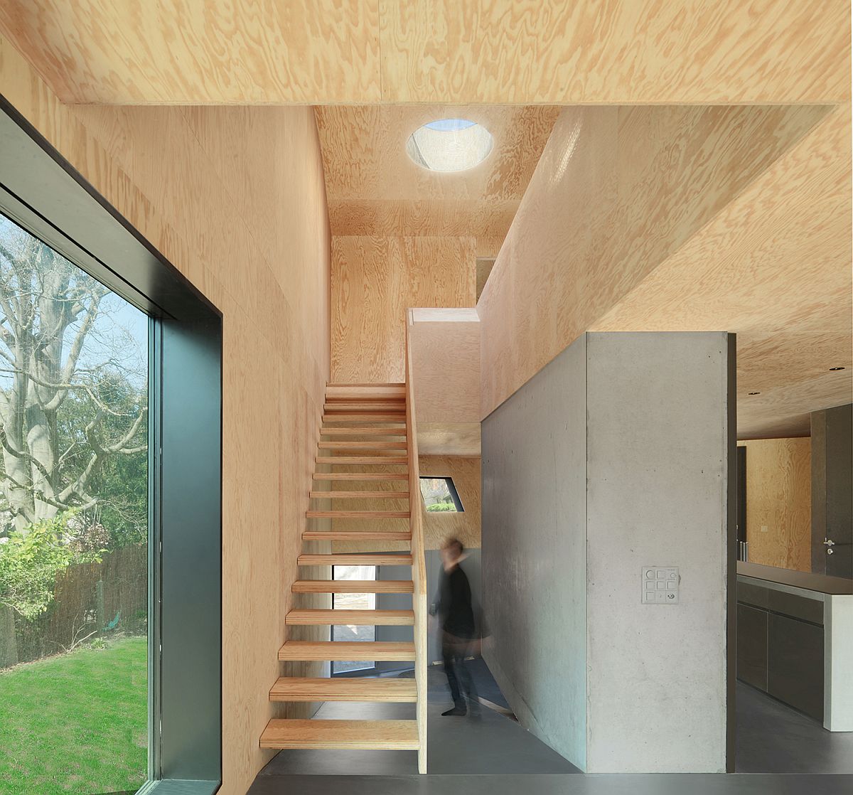 Wood and concrete interior of the house that is modern and minimal