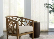 Wood armchair with geometric design and fabric cushion